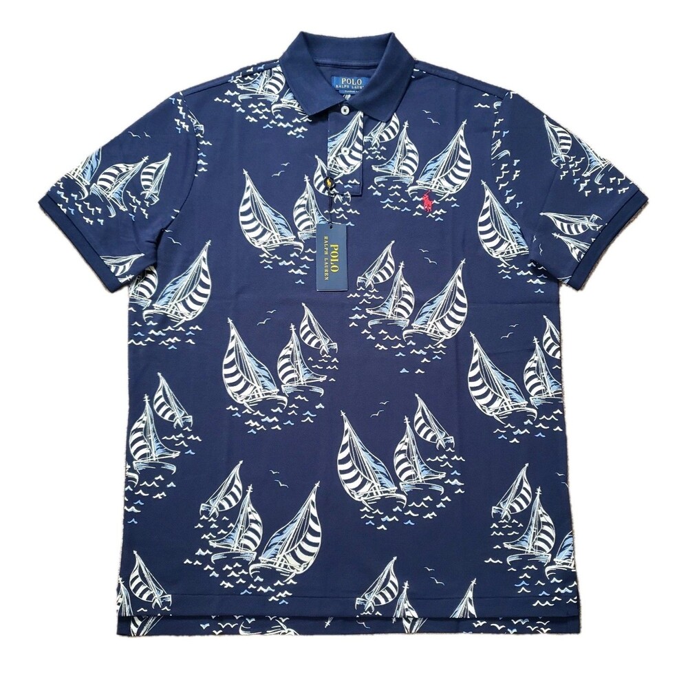 NWT Polo Ralph Lauren Newport Sailboats Size Medium Classic Fit Mens Navy Polo